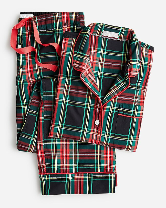 Long-sleeve cotton poplin pajama set in black Stewart tartan | J. Crew US