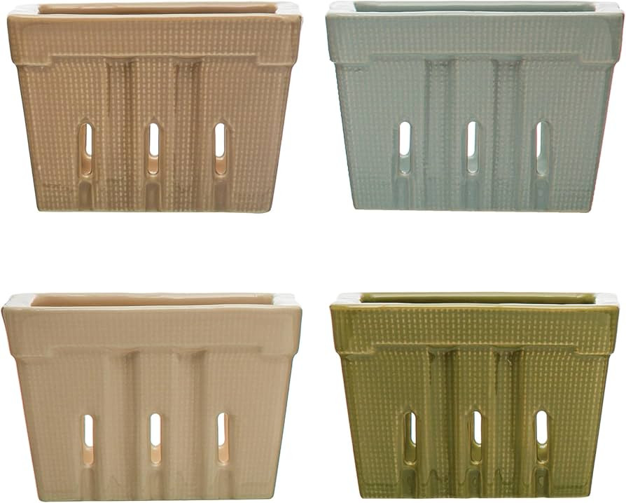 Creative Co-Op Stoneware, Set of 4 Colors Berry Basket, Multi | Amazon (US)