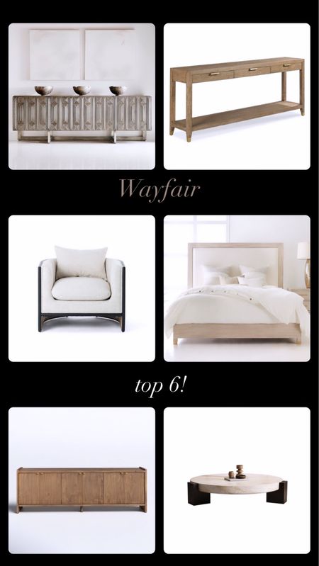 Wayfair Top 6! 
Shop these & other finds below 👇 

Media console table. Upholstered barrel chair. Solid wood console table. Upholstered neutral bed. Coffee table. Home finds. Home refresh.

#LTKhome