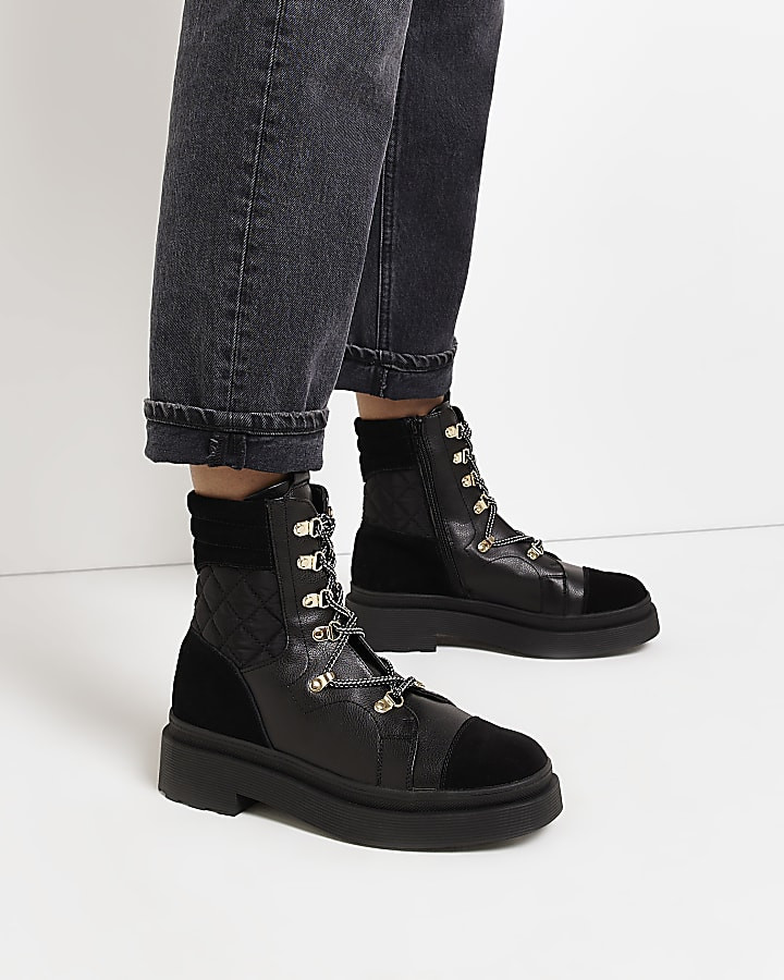 Black quilted hiker boots | River Island (UK & IE)