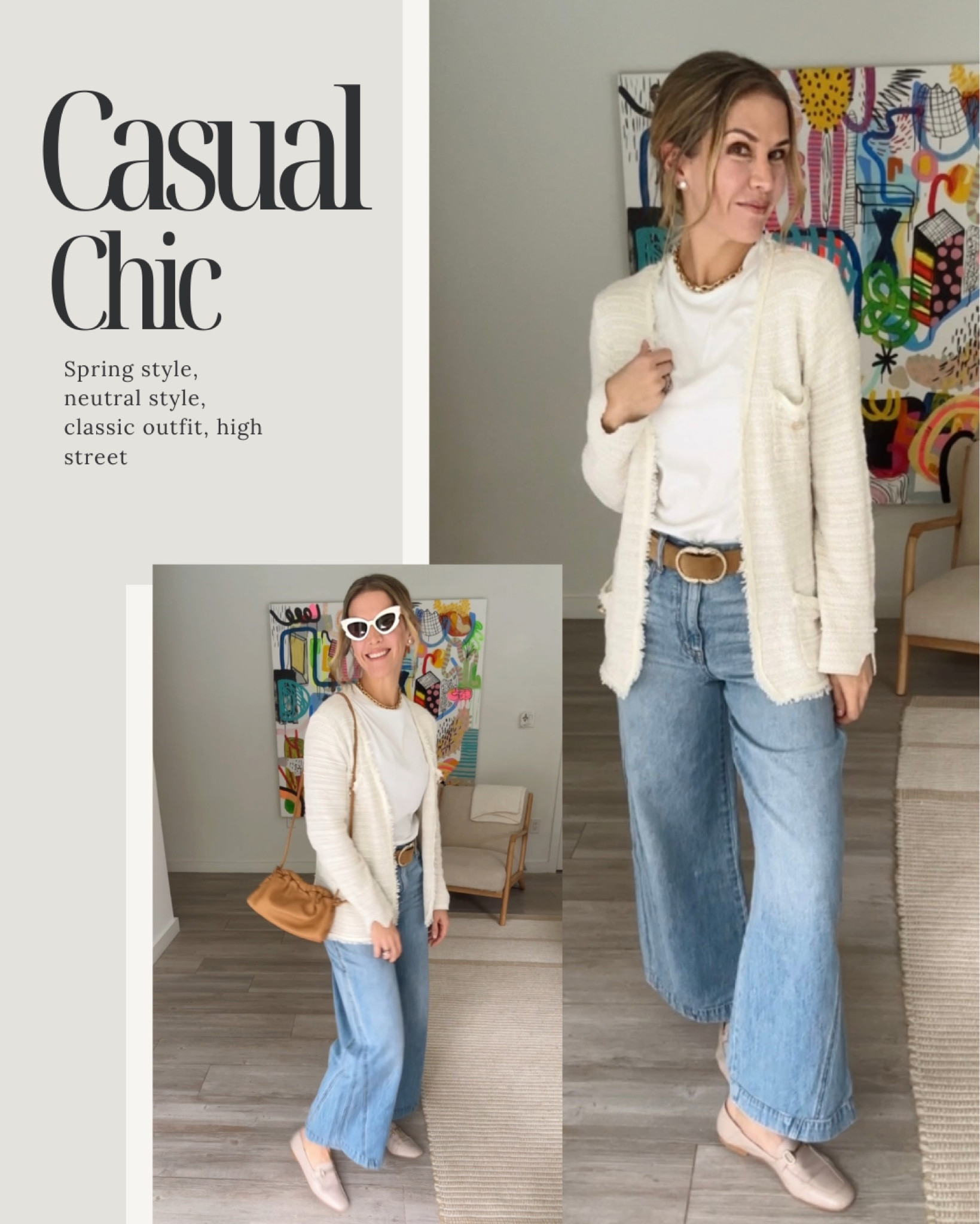 CASUAL CHIC OUTFIT IDEA ✨ 
Style Inspo, women fashion,  fashion Inspo, transitional outfit, spring outfit, spring fashion, spring style, outfit idea, outfit inspo, casual chic ootd, casual chic outfit, wide leg jeans, loafers, loafer shoes, beige loafers, crossbody bag

#LTKover40
