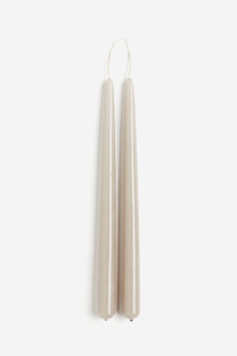 2-pack Glossy Tapered Candles - Taupe - Home All | H&M US | H&M (US + CA)