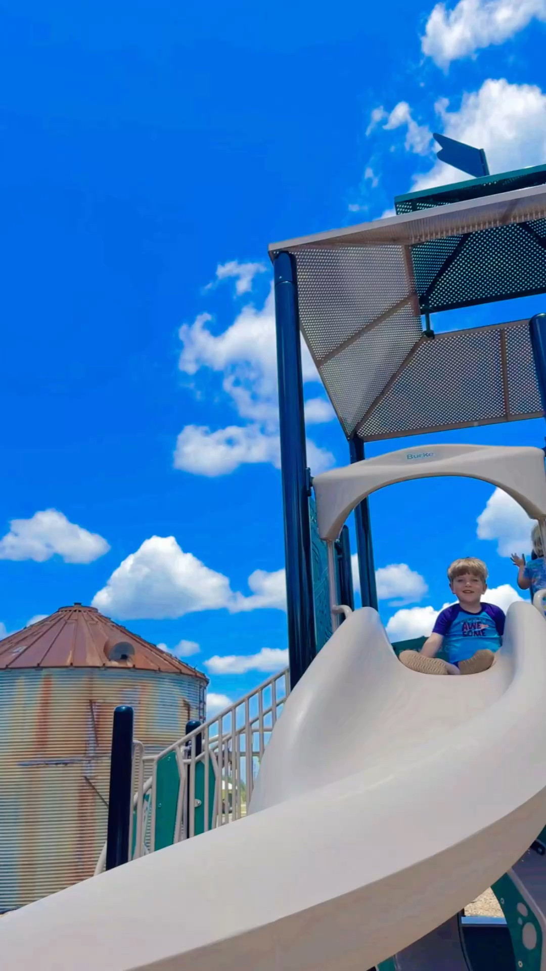 Andddd eek!! 🤭 It sure was a happy day 😊 and surprise 🥳 getting to play on the brand new (!!) playground 🛝 in our cutie country 🌽 small town!! 🫶🏽 Look at all of the adorable farm-themed 🚜 details and the train 🚂 track and grain house 🌾 - it’s just so perfect!!! 😍 We are over the moon. excited about this!! 🌼
