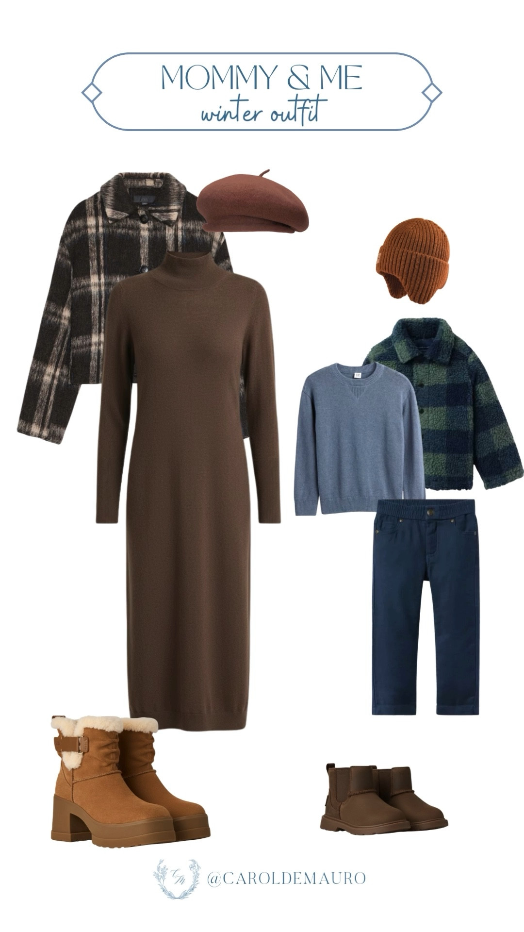 There’s nothing like a cozy winter aesthetic to make the cold feel a bit warmer when you match with your favorite little human! Rock a brown knit dress and plaid jacket with chunky boots for a sophisticated edge. For your son, keep it cute and comfy in a cardigan, chinos, and a beanie to go with his winter boots.

mommy and me, winter outfit, cozy look, kids fashion, toddler clothes, sweater weather, mom look, wardrobe must have

#LTKSeasonal #LTKKids #LTKU