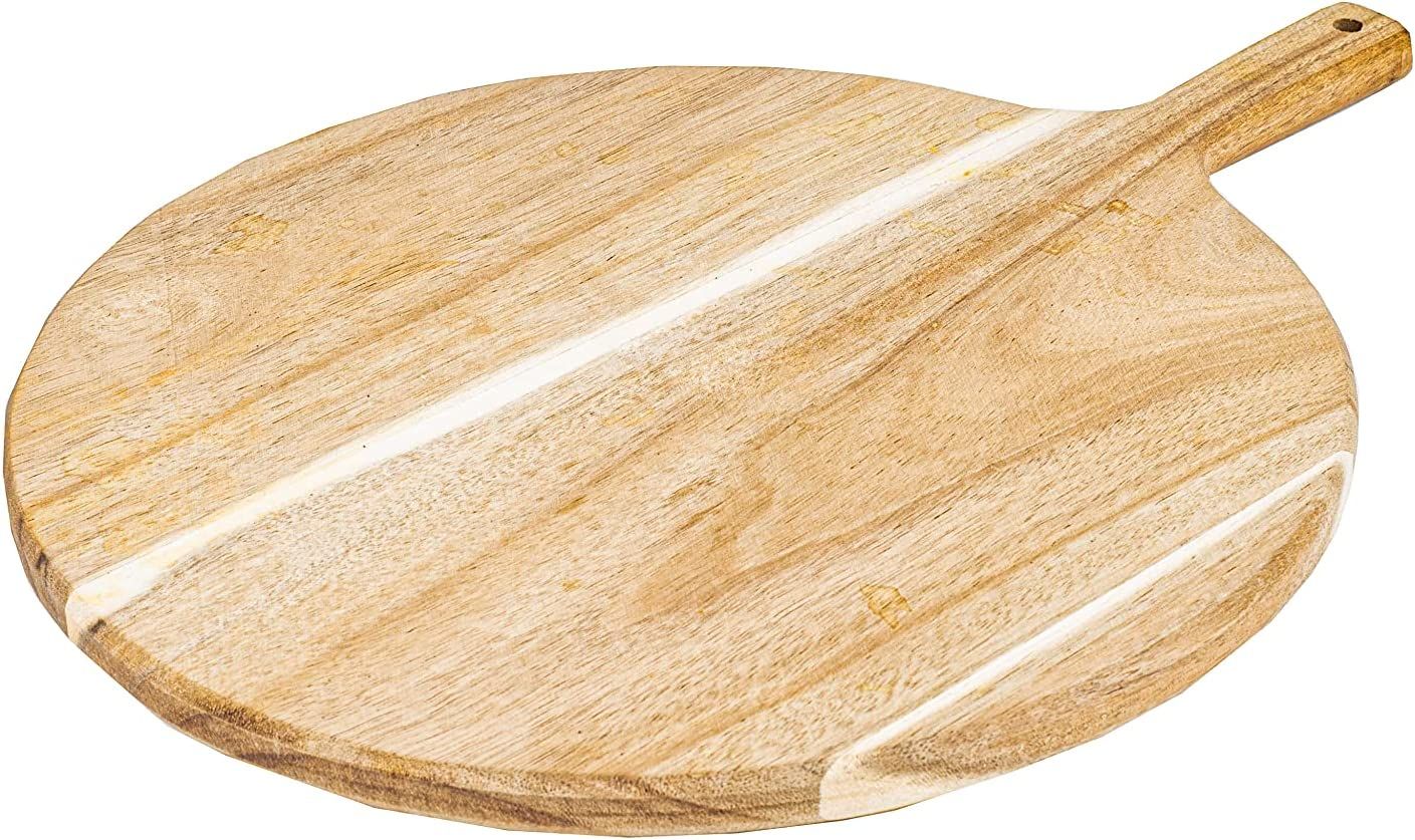 HomePro Premium Acacia Wood Round Kitchen Board, Pizza Peel 12 Inch, Choppıng Board with Handle,... | Amazon (US)