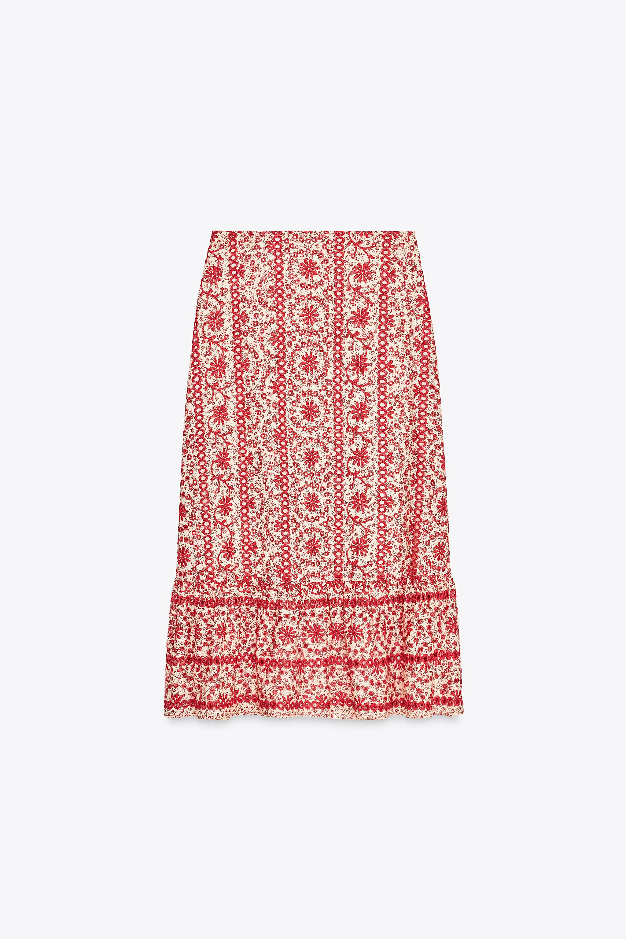 EMBROIDERED EYELET MIDI SKIRT | Zara US