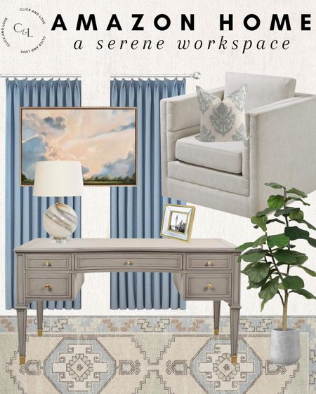 Serene office inspiration 🤍 I love pretty pops of blue to accent a neutral space ! 

Home office, work from home, office, office decor, office inspiration, desk, indoor rug, rug, area rug, faux tree, planter pot, table lamp, lamp, lighting, gold frame, framed art, art, wall decor, wall art, landscape art, curtain panels, pinch pleat curtains, window treatments, accent chair, swivel chair, accent pillow, throw pillow, Outdoor decor, Spring home decor, exterior design, spring edit, patio refresh, deck, balcony, patio, porch, seasonal home decor, patio furniture, spring, spring favorites, spring refresh, exterior design, look for less, designer inspired, Amazon, Amazon home, Amazon must haves, Amazon finds, amazon favorites, Amazon home decor #amazon #amazonhome

#LTKhome #LTKstyletip #LTKfindsunder100