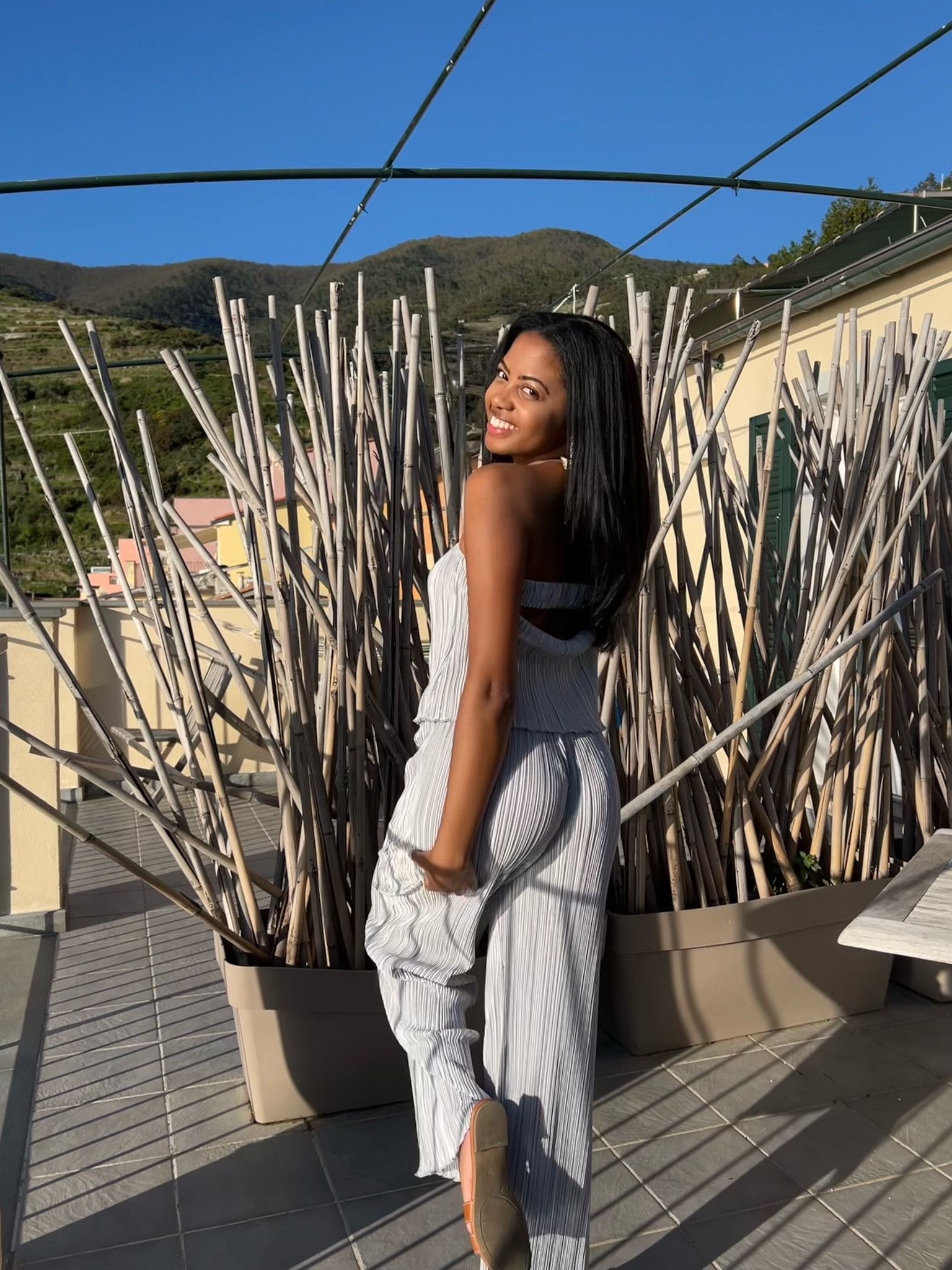 Wore this comfy 2-piece set while in Manarola, Italy 

two piece set, silver two piece set, Italy, vacation outfit, plisse pants, plisse set, plisse two piece outfit, cinque terre, travel outfit, travel

#LTKeurope #LTKunder50 #LTKtravel
