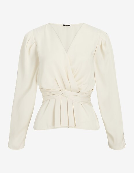 Satin V-Neck Twist Front Peplum Top | Express
