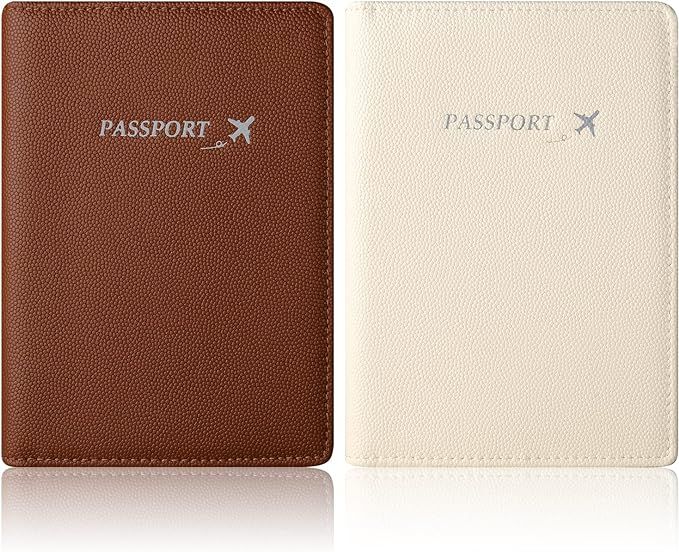 2 Pack Ultra Slim Genuine Leather Passport Holder Cover case for Men and Women (Brown-White) | Amazon (US)