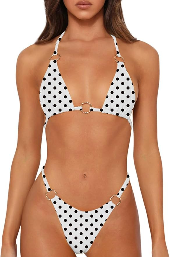 Sexy Bikinis for Women 2 Piece Bikini Spaghetti Strap Swimsuits Solid Color Bathing Swimwear Tria... | Amazon (US)