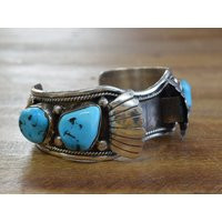 Vintage Sterling Silver Turquoise Watch Cuff Bracelet By Jeraldine Thompson | Etsy (US)