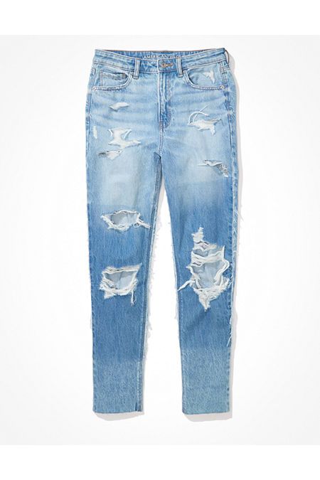 AE Ripped Mom Jean Women's Truly Two Toned 0 Short | American Eagle Outfitters (US & CA)