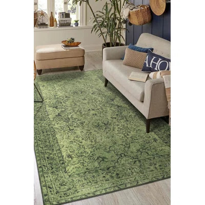 Dorian Vintage Patterned Woven Base Decorative Green Rug | Wayfair North America