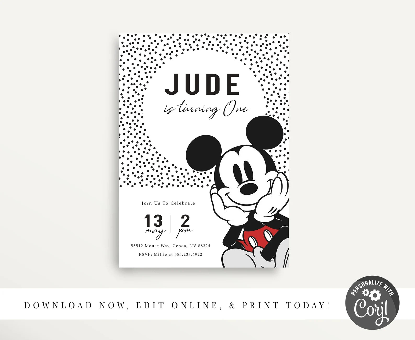 Mickey Mouse Invitation, Printable Mickey Invitation, Modern Mickey Mouse Invitation, Mickey Mous... | Etsy (US)