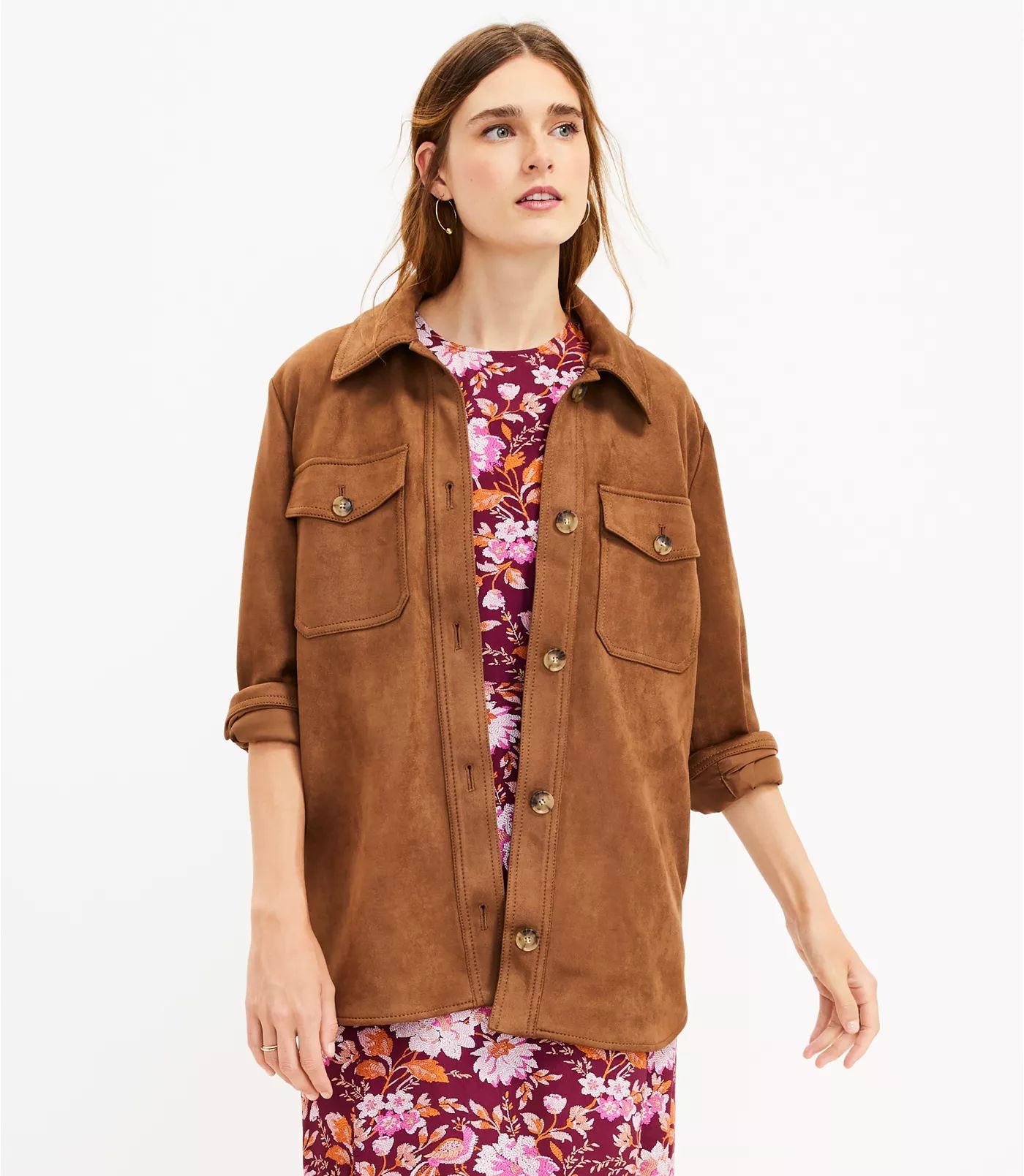 Faux Suede Shirt Jacket | LOFT