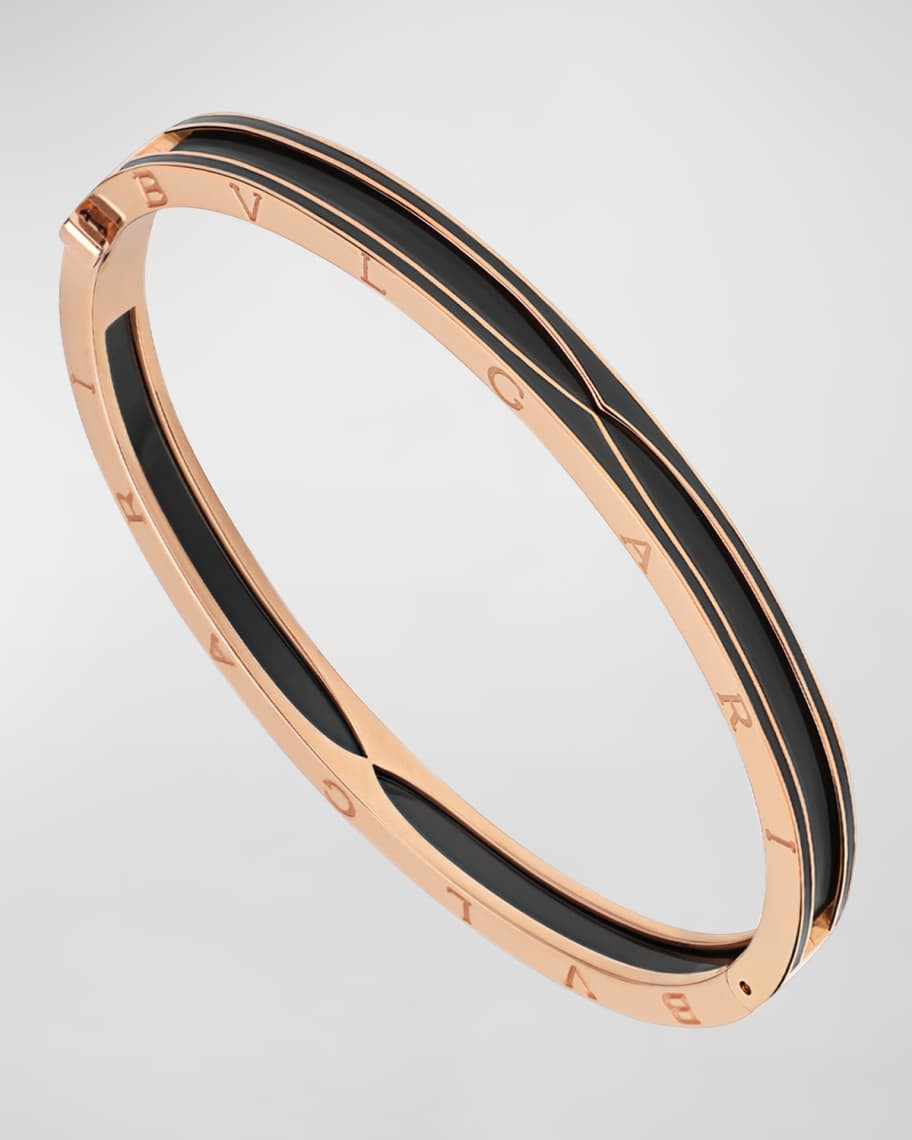 BVLGARI B.Zero1 Rose Gold Bracelet with Matte Black Ceramic Edge, Size XL | Neiman Marcus