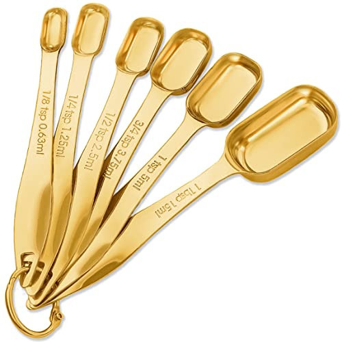 Gold Measuring Spoons Stainless Steel Narrow Measuring Spoons Set Heavy Duty Metal Measure Spoons Teaspoon Tablespoon for Dry Liquid Fits in Spice Jar | Amazon (US)
