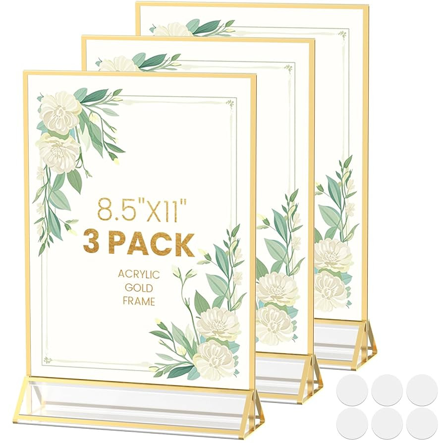 Acrylic Sign Holder 8.5X11 Gold Frames Double-Sided Gold Picture Frames Flyer Holder for Menu Hol... | Amazon (US)