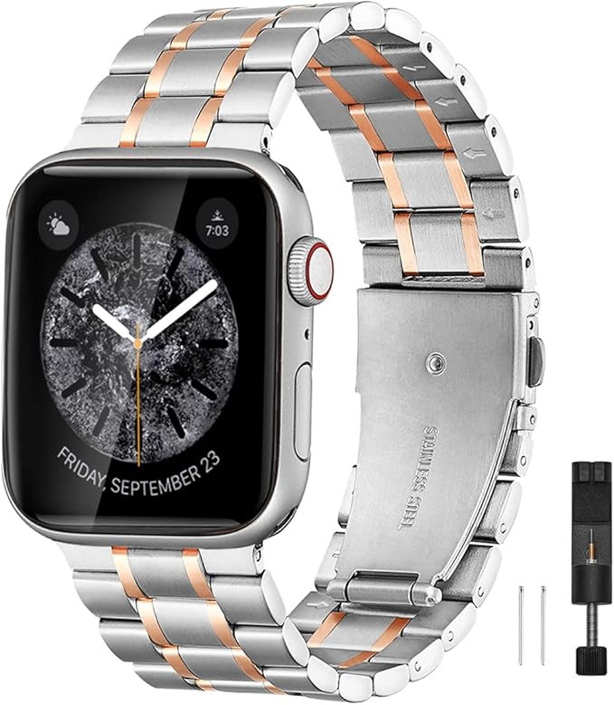 Bestig Compatible for Apple Watch Band 38mm 40mm 41mm, Stainless Steel Metal Replacement Adjustab... | Amazon (US)