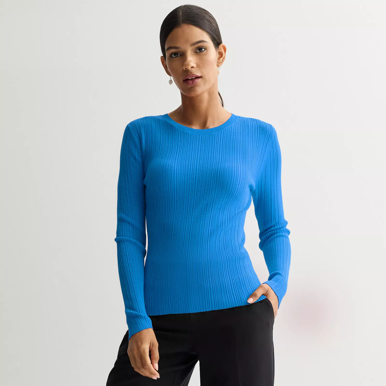 Women's Nine West Variegated Ribbed Crew Neck Sweater, Size: XS, Gentiana Blue | Kohl's