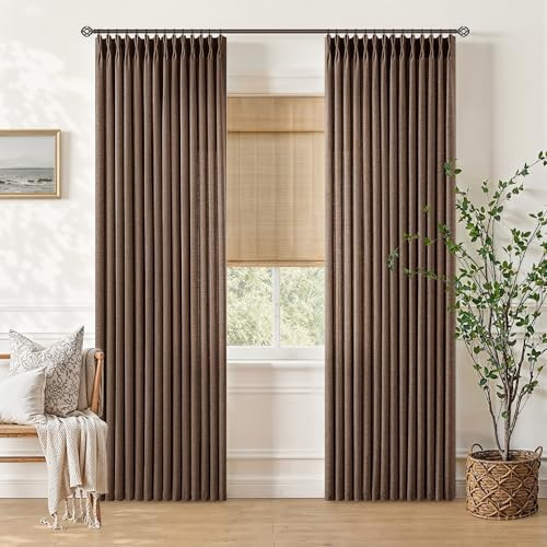 Dark Brown Pinch Pleated Light Filtering Sheer Vintage Curtains W40xL80 | Amazon (US)