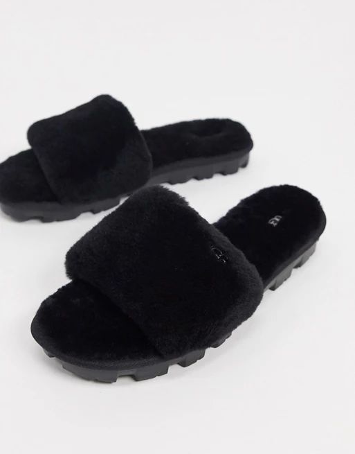 UGG Cozette fluffy slippers in black | ASOS (Global)