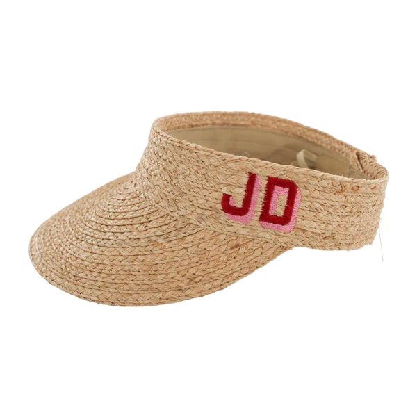Straw Visor, Embroidered | Sprinkled With Pink