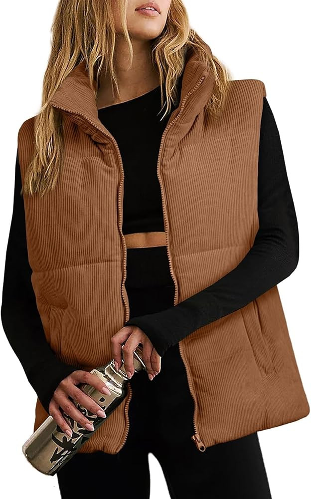 Women Quilted Puffer Vest Sleeveless Jacket Zip Up Stand collar Lightweight Outerwear with Pocket... | Amazon (US)