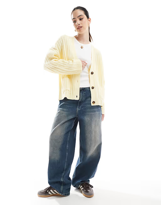 ASOS DESIGN boxy longline cardigan in rib in buttermilk | ASOS | ASOS (Global)