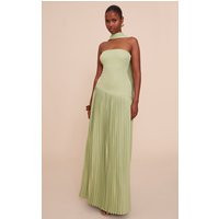 Sage Green Woven Asymmetric Pleated Maxi Dress | PrettyLittleThing US