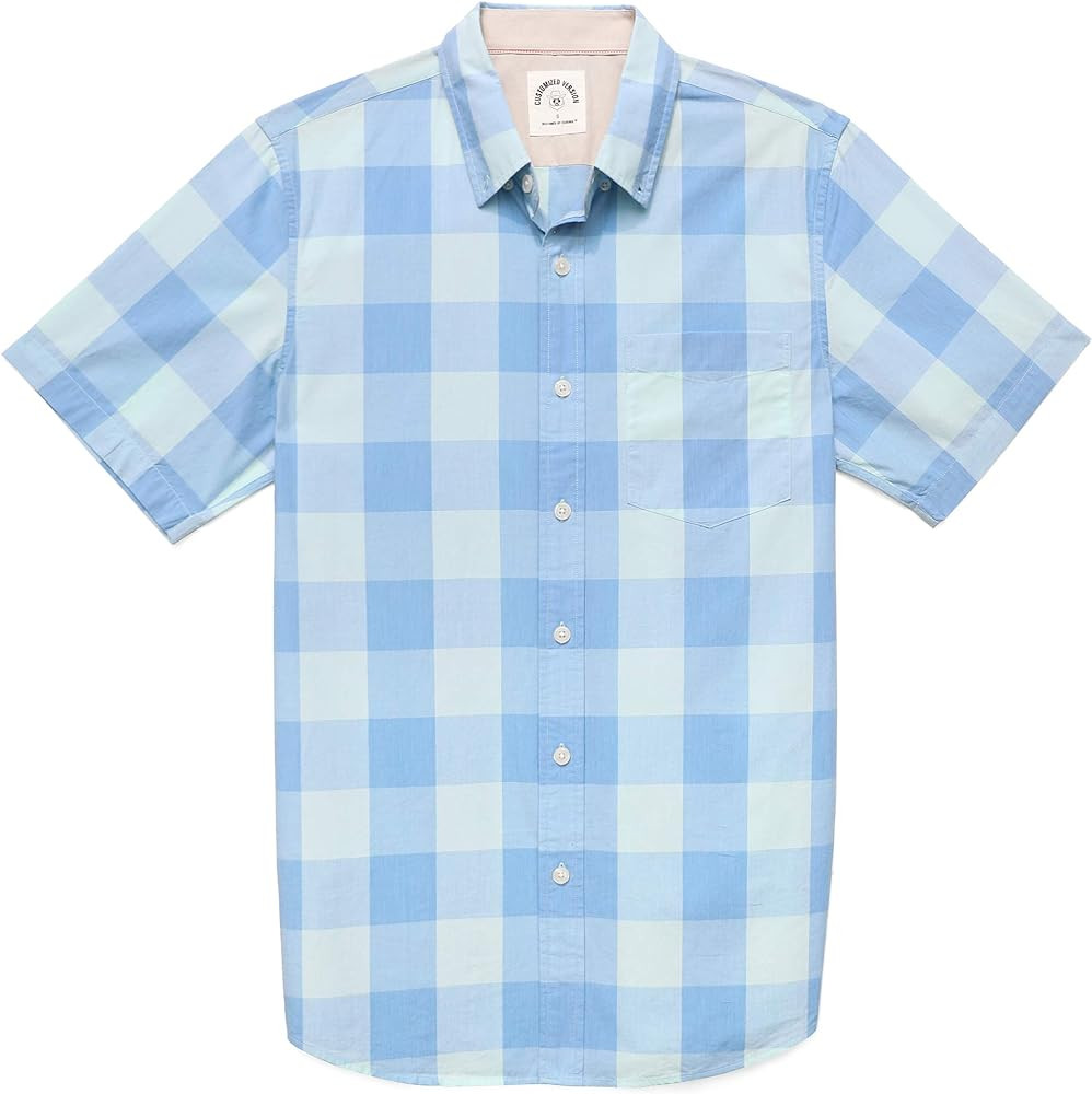 Dubinik® Mens Short Sleeve Button Down Shirts 100% Cotton Plaid Men's Casual Button-Down Shirts ... | Amazon (US)