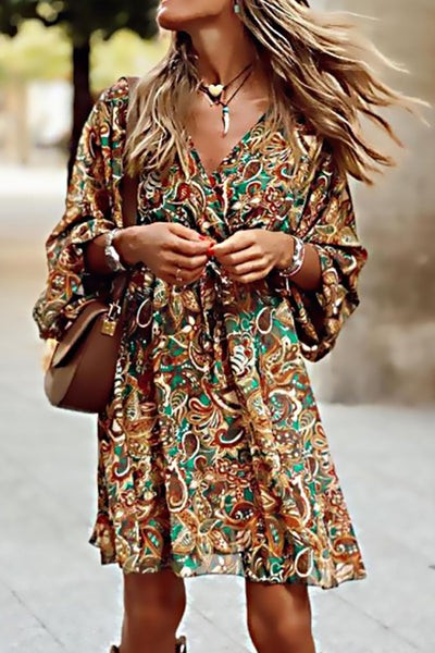 Delightful Paisley Print Flared Sleeve A-Line Mini Dress | Cupshe US