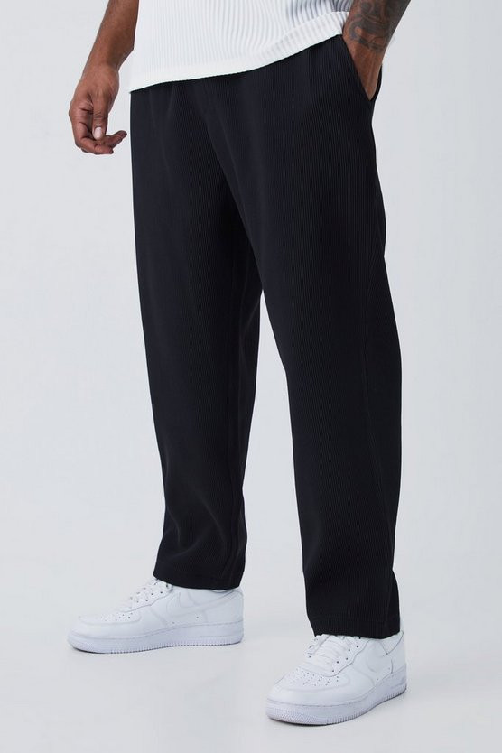 Plus Elastic Waist Tapered Fit Pleated Pants | boohooMAN (US & Canada)