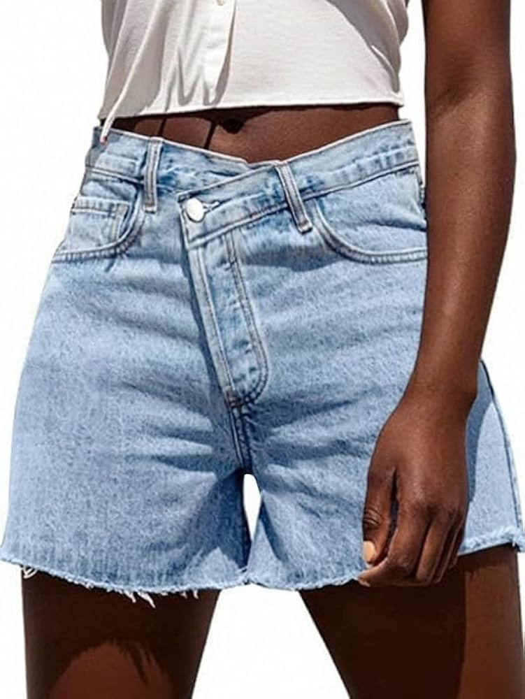 Women's Denim Shorts, High-Waisted Jean Shorts with Frayed Hem for Summer at Amazon Women’s Clo... | Amazon (US)