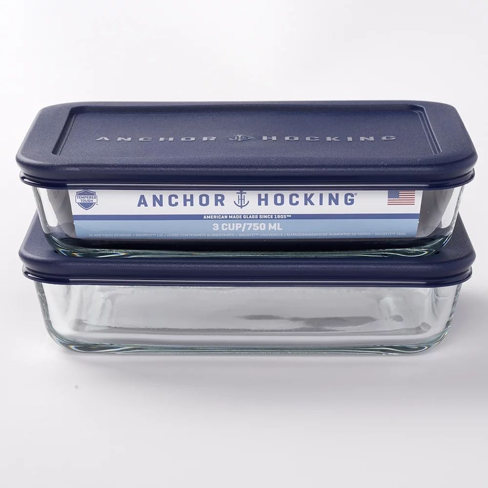 Anchor Hocking 4 Piece Glass Rectangle Food Storage Value Pack, total 6 Cup Capacity (3 cup each) | Walmart (US)