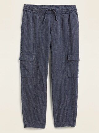 Mid-Rise Pinstriped Linen-Blend Cargo Pants for Women | Old Navy (US)