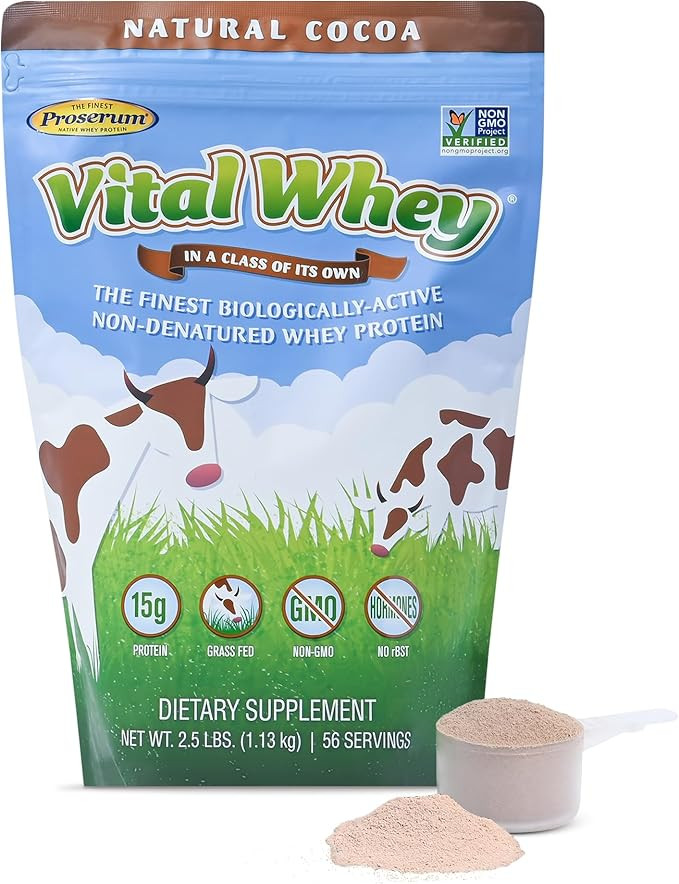 Vital Whey - Natural Cocoa - 15g Protein Per Serving - Clean Holistic Grass-Fed Whey Powder for I... | Amazon (US)
