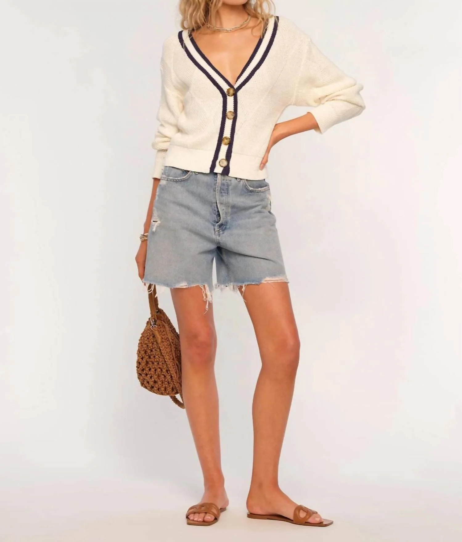 Clarken Contrast Cardigan In Ivory | Shop Simon