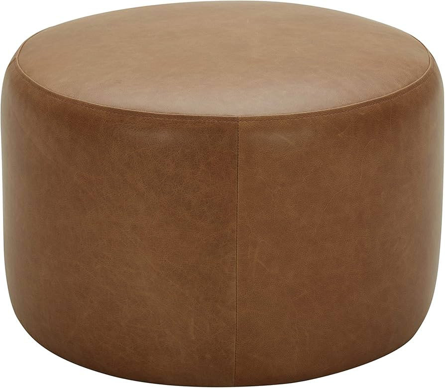 Amazon Brand – Rivet Tompkins Contemporary Foam-Padded Leather Ottoman, 24"W, Cognac | Amazon (US)