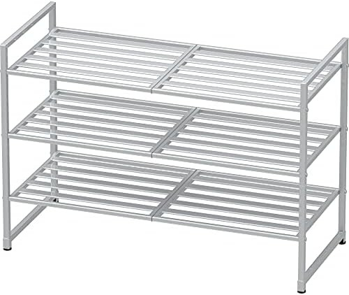 Simple Houseware 3-Tier Stackable Shoes Rack Organizer Shelf, Silver | Amazon (US)