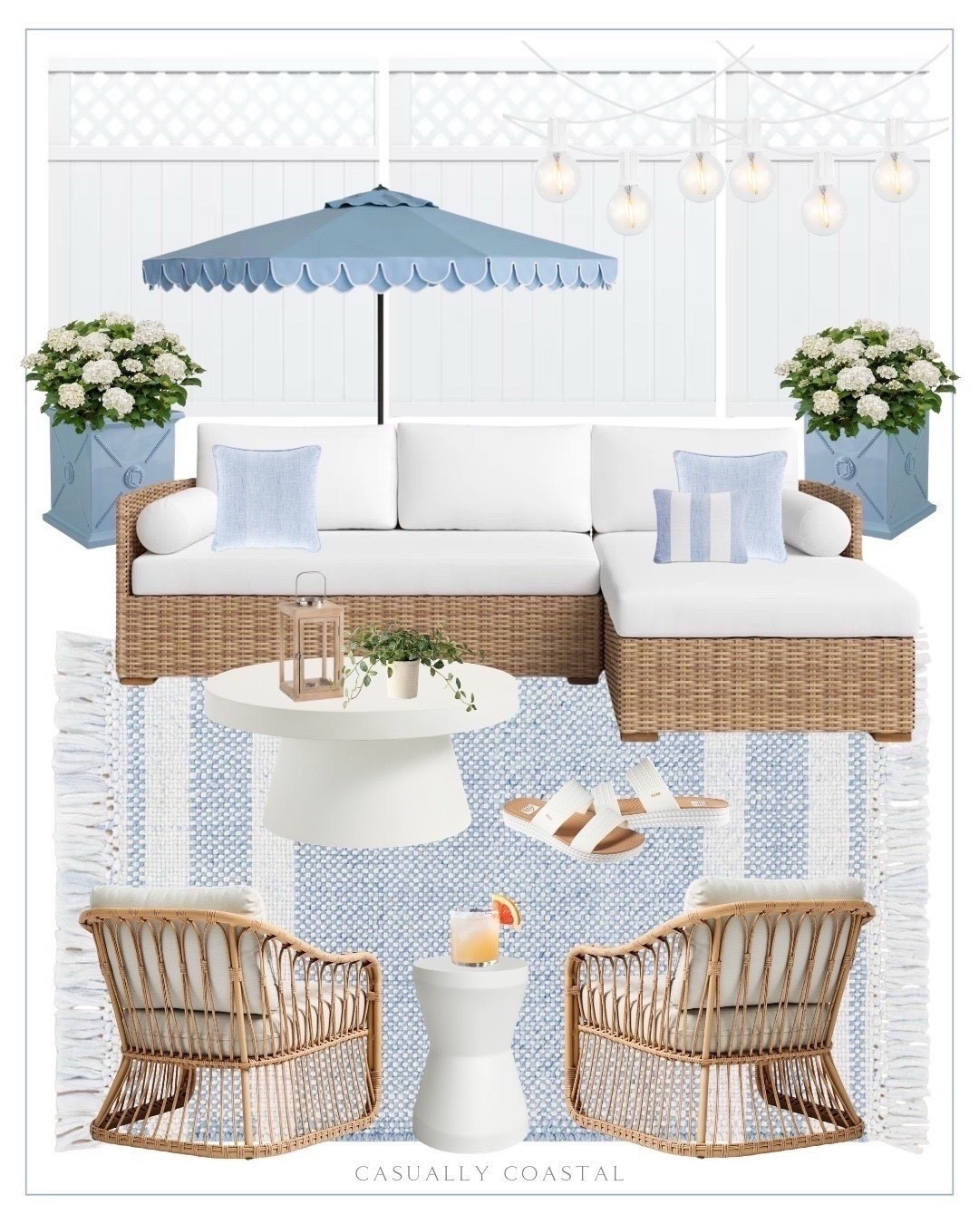 Outdoor Patio Design

Coastal outdoor patio, coastal home, 100” wicker chaise sectional, outdoor sofa, outdoor chaise, blue outdoor umbrella, patio umbrella, outdoor rug, coastal rug, indoor/outdoor rug, blue striped rug, round outdoor coffee table, concrete coffee table, lantern, small trailing peperomia plant, coastal faux plant, outdoor plug in string lights, round outdoor side table, ivory side table, waterproof side table, coastal side table, drink table, blue planter, coastal planter, outdoor lounge chair, west elm lounge chair, outdoor pillow cover, blue pillow cover, striped pillow cover, lumbar pillow cover, white vinyl lattice top fence panel, platform slides 

#LTKHome