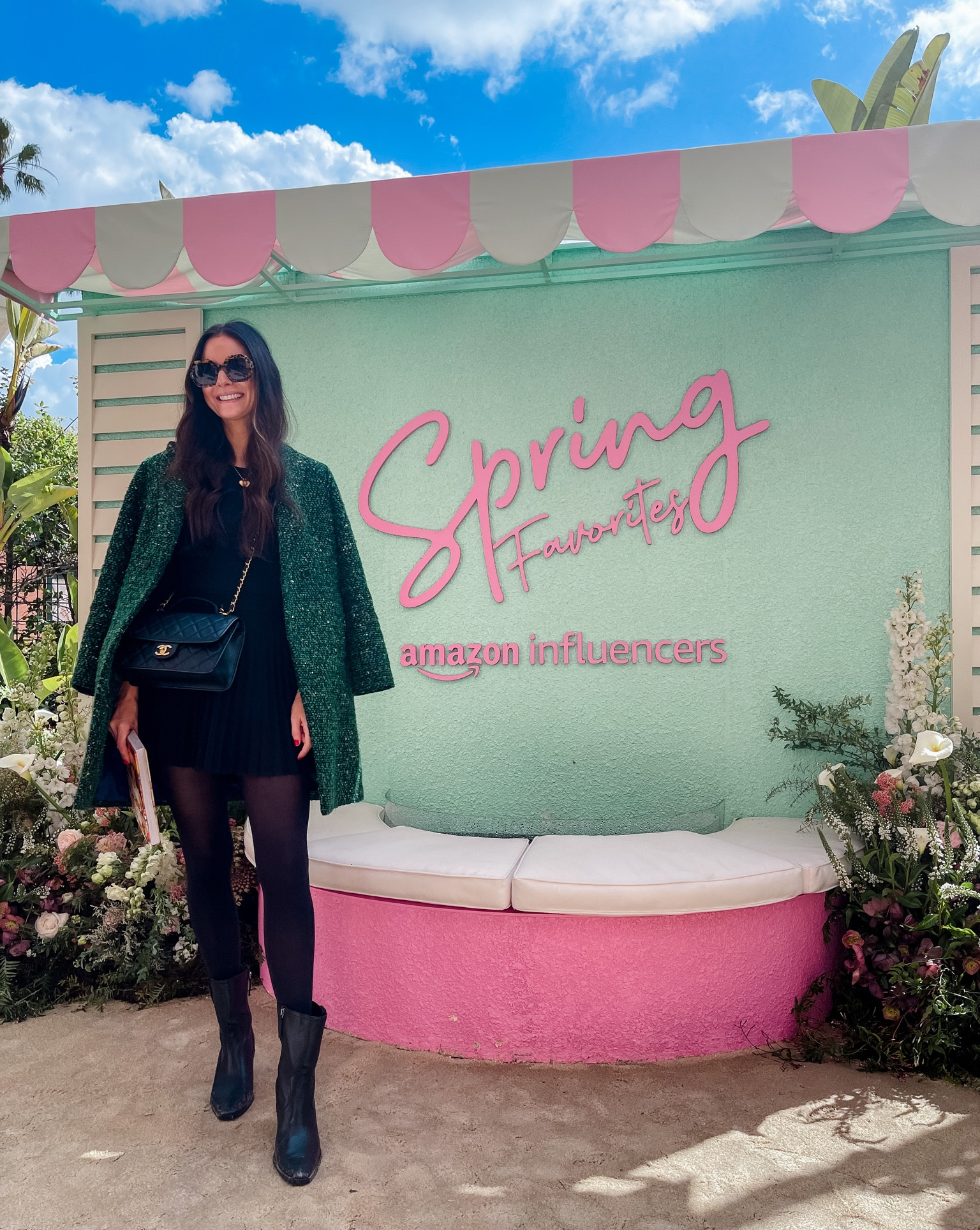 Chic, even when it’s a bit chilly! Wore a long sleeve bodysuit with a pleated skirt, tights and booties! 