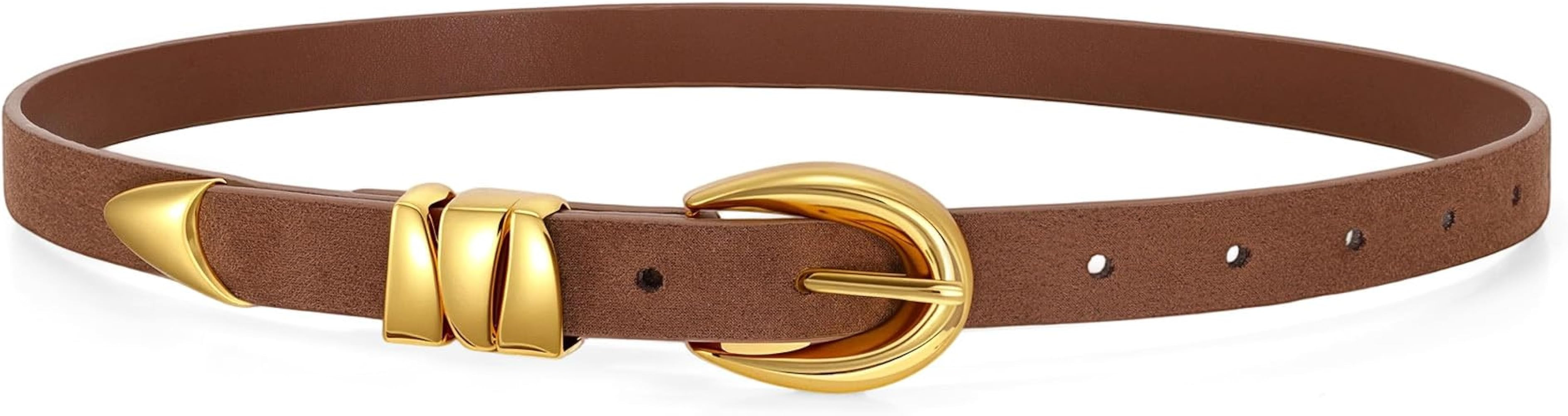 WHIPPY Women Skinny Leather Belt for Jeans Pants Dresses Ladies Fashion Waist Belt with Shiny Gol... | Amazon (US)