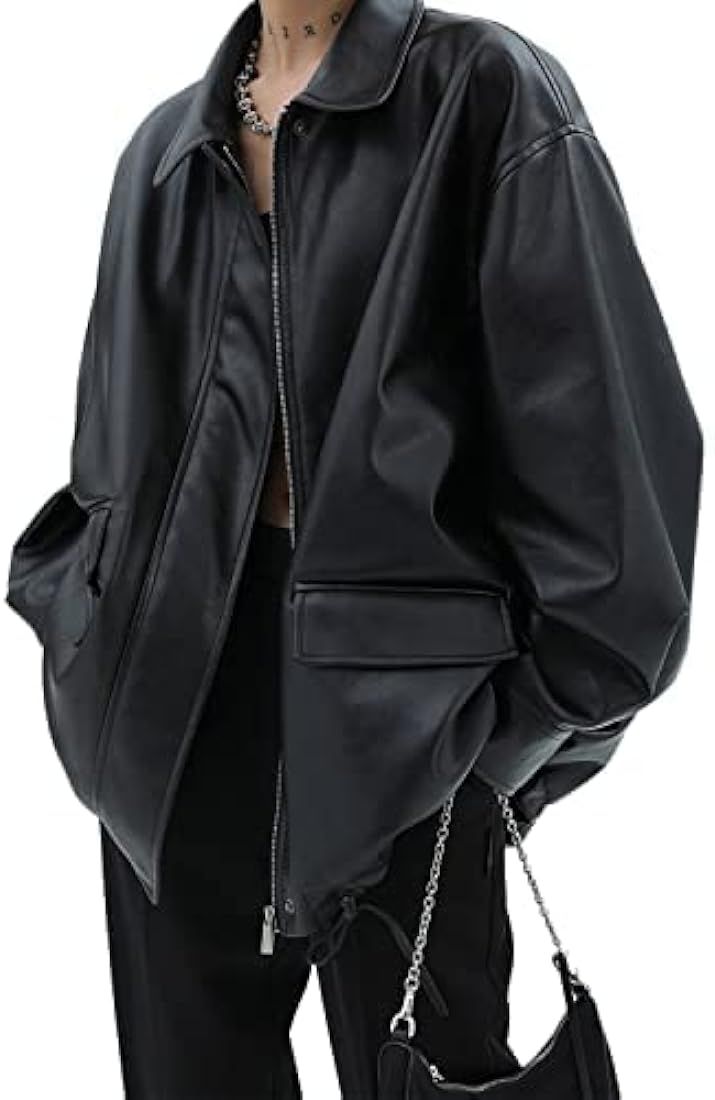 Sumleno Women Faux Leather Blazer Vintage Lapel Boyfriend PU Jacket Long Sleeve Button Down Coat ... | Amazon (US)