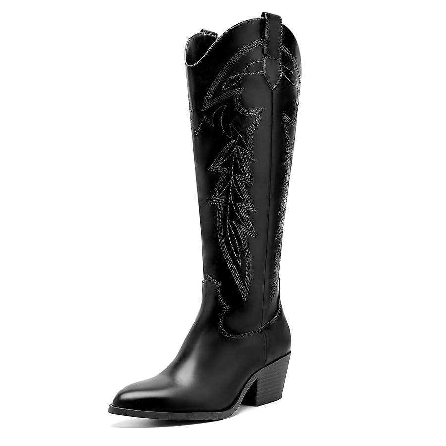 LISYIIZ Westen Cowboy Boots for Women Knee High Pointed Toe Tall Cowgirl Boots with Zip Retro Emb... | Amazon (US)
