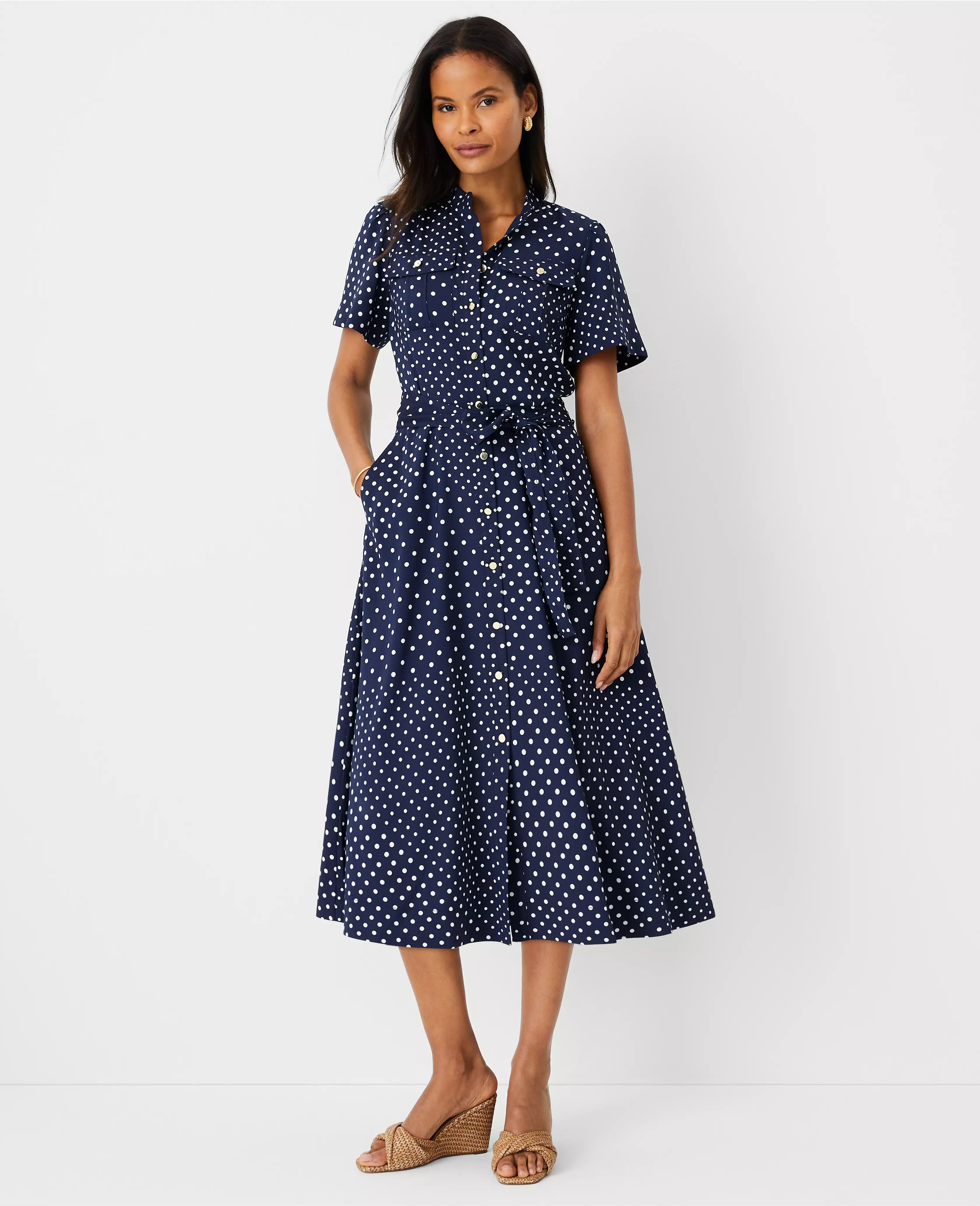Petite Dotted Patchwork Pocket Shirtdress | Ann Taylor (US)