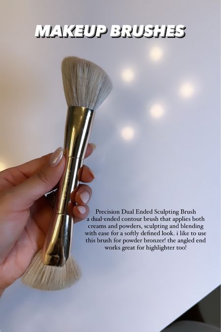 Precision Dual Ended Sculpting Brush
a dual-ended contour brush that applies both
creams and powders, sculpting and blending
with ease for a softly defined look. i like to use
this brush for powder bronzer! the angled end
works great for highlighter too!

#LTKfindsunder50 #LTKstyletip #LTKbeauty