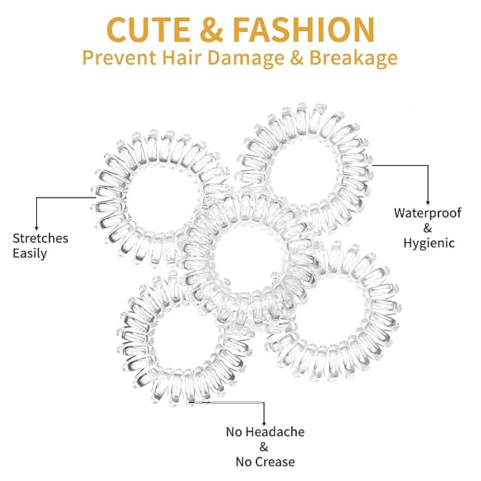16Pcs Spiral Hair Ties, (Clear White) Hair Elastic Coils for Women and Girls, Waterproof Phone Co... | Amazon (US)