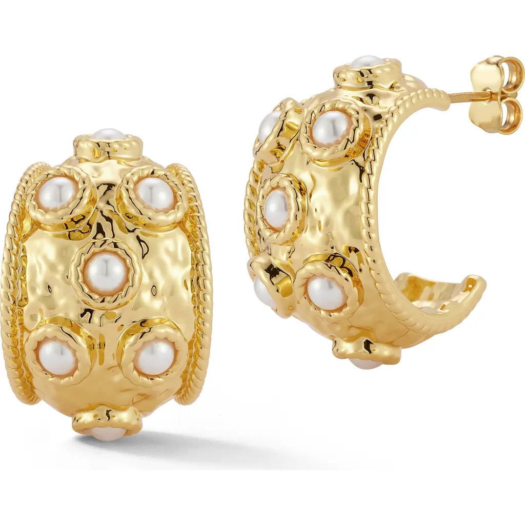 CHLOE AND MADISON 18K Gold Plated Faux Pearl Hoop Earrings at Nordstrom Rack | Nordstrom Rack
